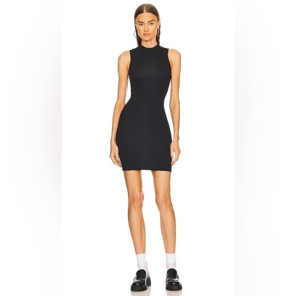 Helsa Jersey Mock Neck sleeveless Mini Dress in Black Ink sz Large - Picture 1 of 12